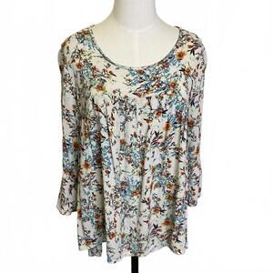 Sweet Salt Modest Clothing Women's Size Large White Floral Blouse Top